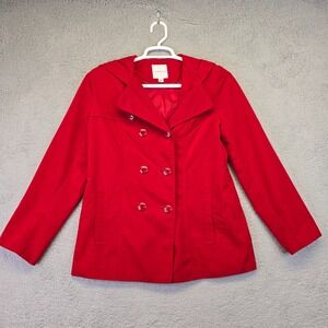 Croft Barrow Jacket Women M Red Double Breasted Softshell Peacoat Preppy Coastal